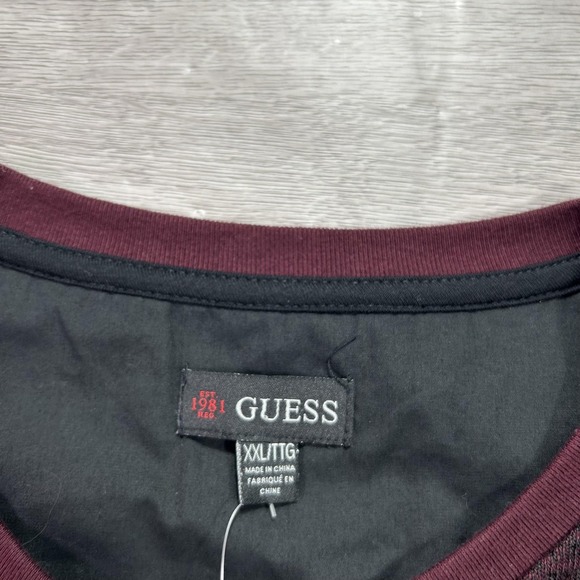 NEW Guess Henley Shirt Mens 2XL Red Marled Short Sleeve Pocket Tee Soft Casual - Picture 5 of 10